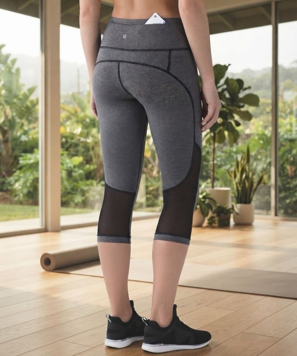 Lululemon Gear Up Crop leggings Size 4 small Heathered Grey Mesh Panel Yoga Run